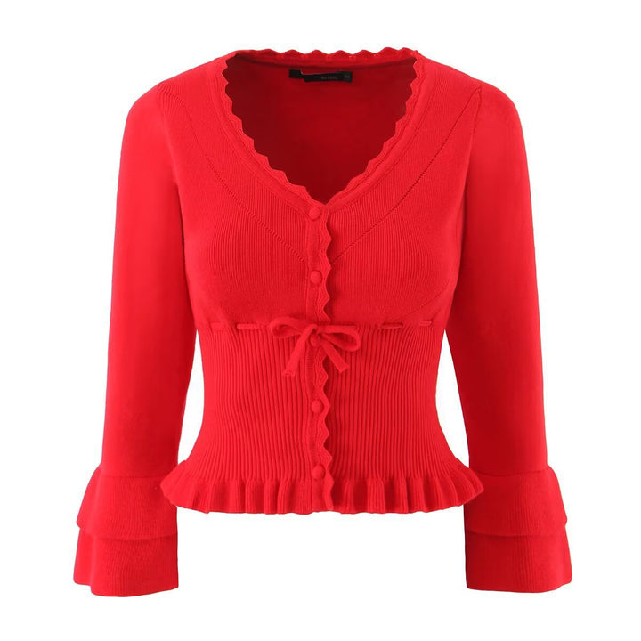Damen eigensinnig geschnittene Strickjacke mit Rüschendetails Drune