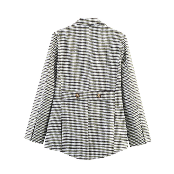 Damen Karo-Blazer mit asymmetrischem Cropped-Vorderteil und Holzknöpfen Drune