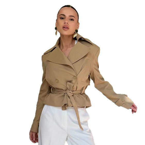 Damen Tailliertes Trench-Set mit Schößchen, Bindegürtel & Bleistiftrock Drune