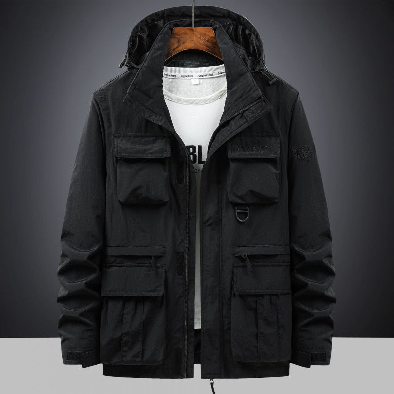 Herren Multifunktionale Utility-Fieldjacke mit Kapuze, Mehrfach-Taschen und Ripstop-Außenmaterial Drune
