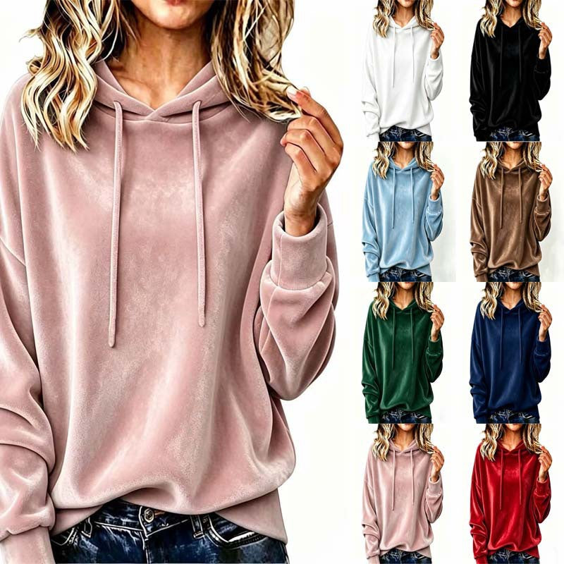 Damen Velours-Oversize-Kapuzenpullover mit Raglanärmeln Drune