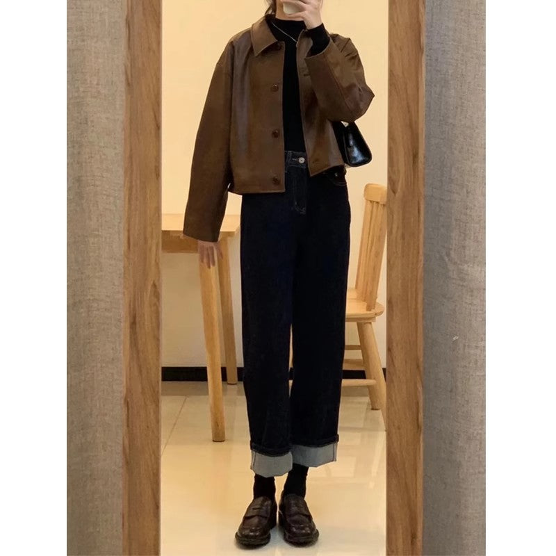 Damen Kurzjacke im Boxy-Schnitt mit Hemdkragen und Knopfleiste Drune
