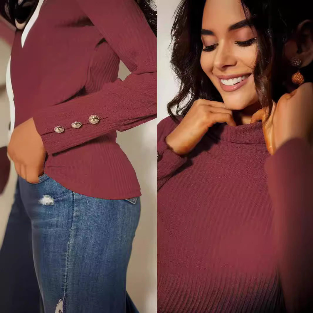 Damen Moderner Rollkragenpullover mit Knopfdetails Drune