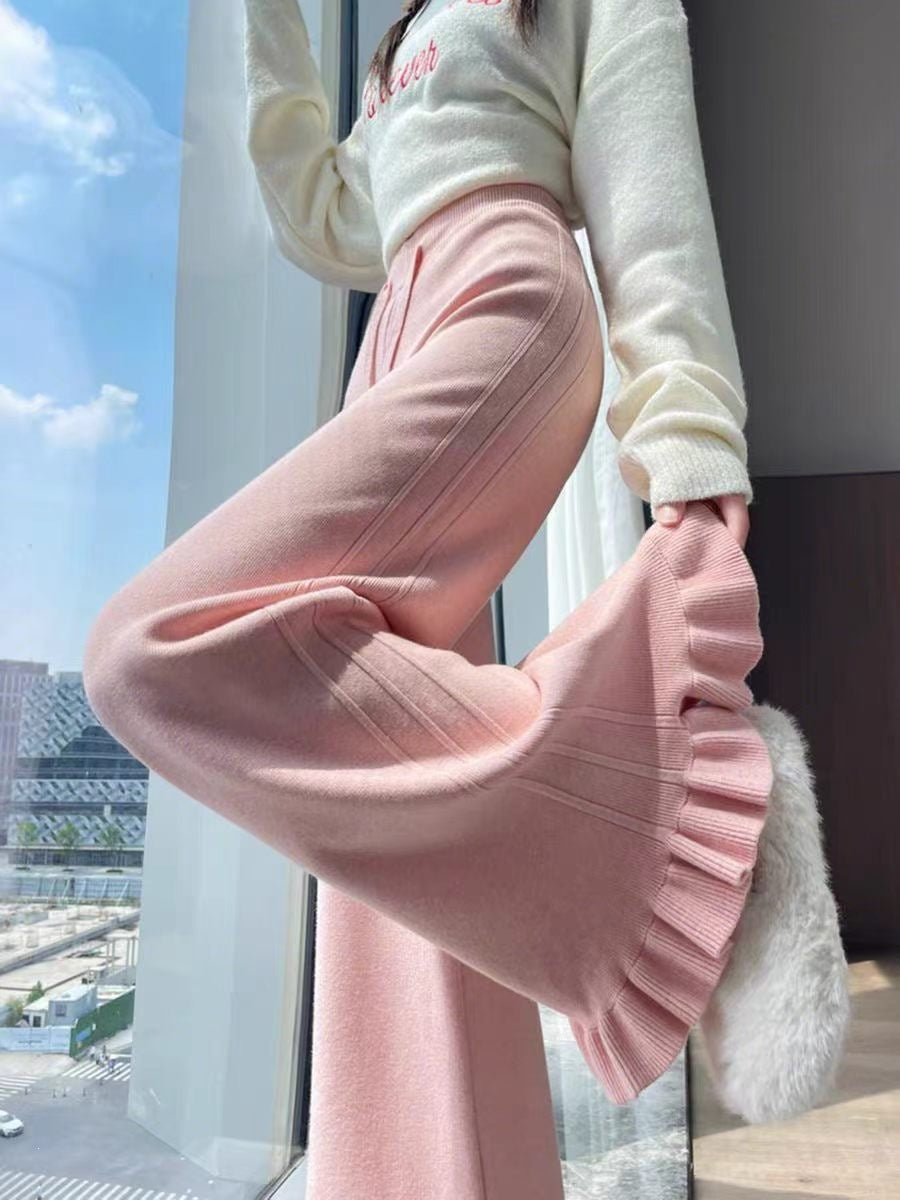 Damen Elegante, weiche Lounge-Hose mit Rüschenabschluss Drune