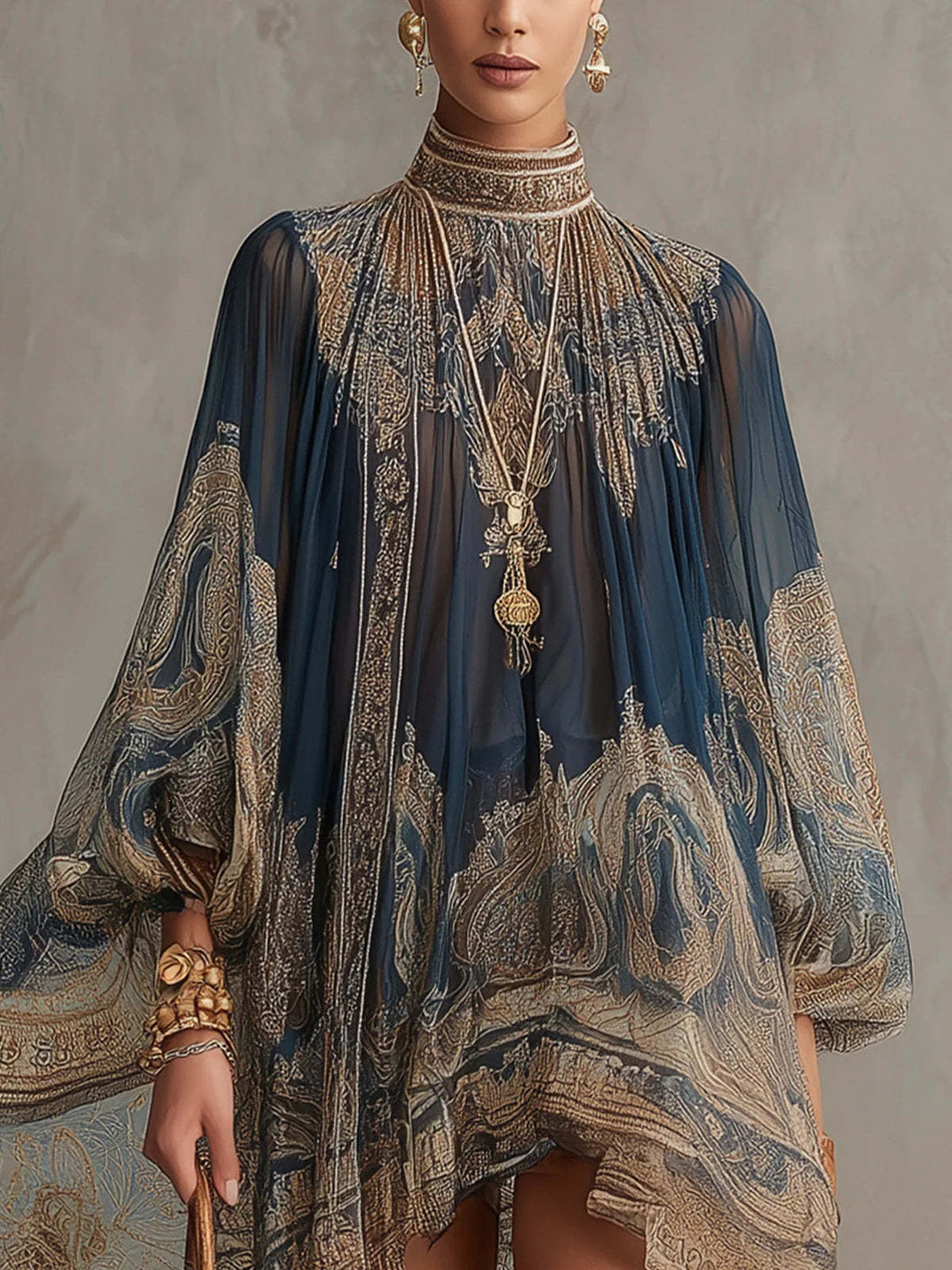 Damen Elegantes Chiffon-Kleid mit kunstvollem Muster Drune