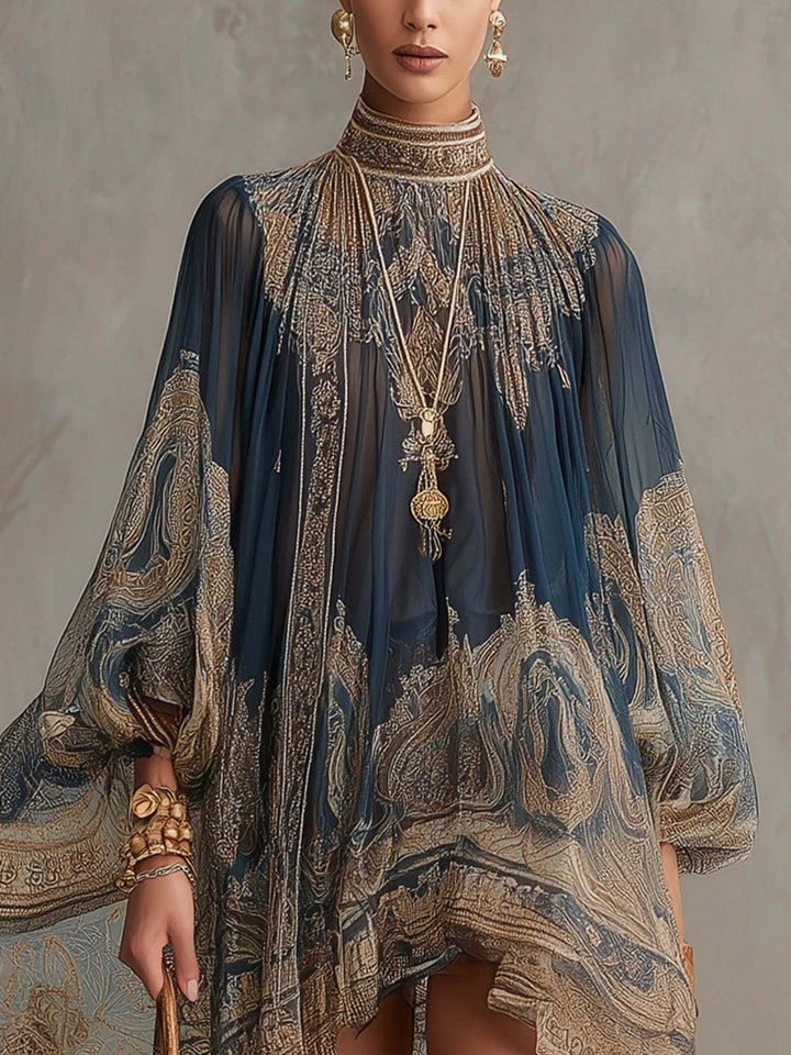 Damen Elegantes Chiffon-Kleid mit kunstvollem Muster Drune