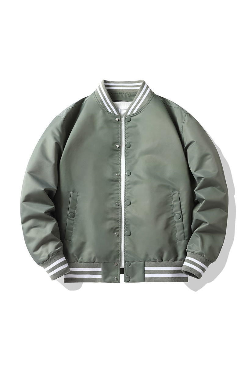Men's  retro-striped collar varsity snap-front satin-effect bomber jacket Drune