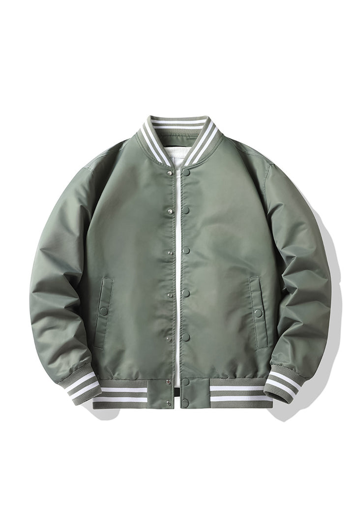 Men's  retro-striped collar varsity snap-front satin-effect bomber jacket Drune