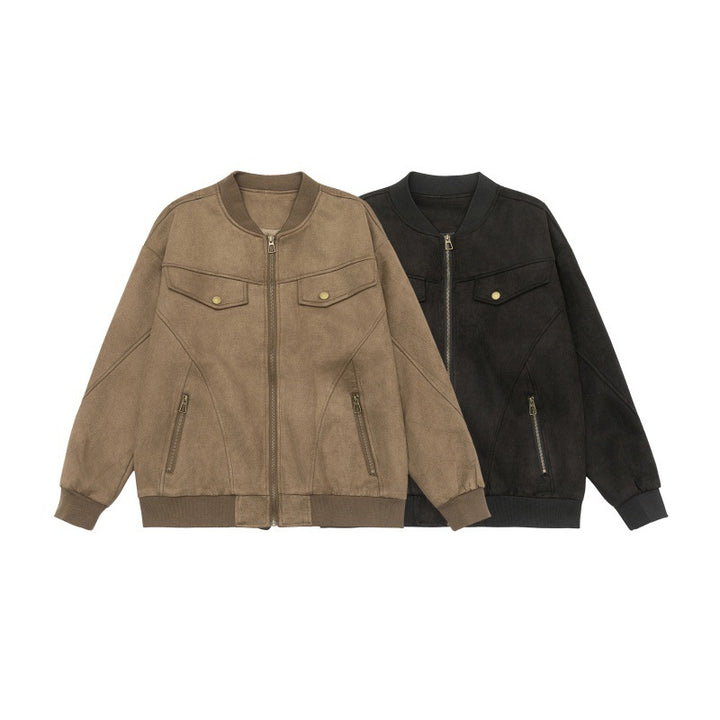 Unisex Kurzblouson im Vintage‑Suede‑Look mit Brustklappen, Reißverschlusstaschen und Rippbündchen Drune