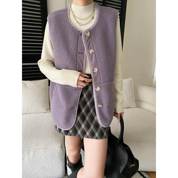 Damen Fleece-Weste mit Knopfdetails und hohem Kragen Drune