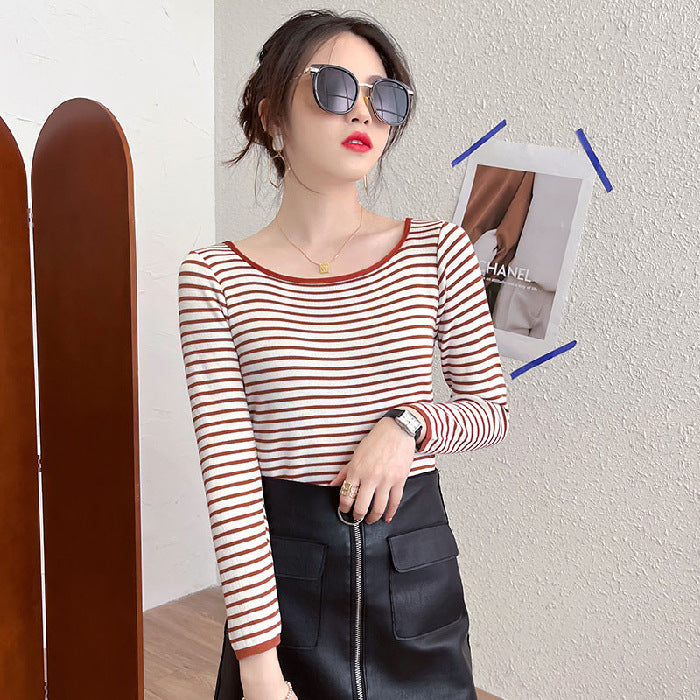 Damen Langarmshirt mit maritimem Streifenmuster und weitem Rundhalsausschnitt Drune