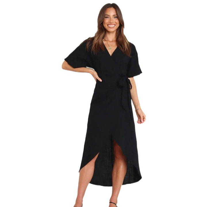 Damen Wickelkleid mit elegantem V-Ausschnitt und tailliertem Design Drune