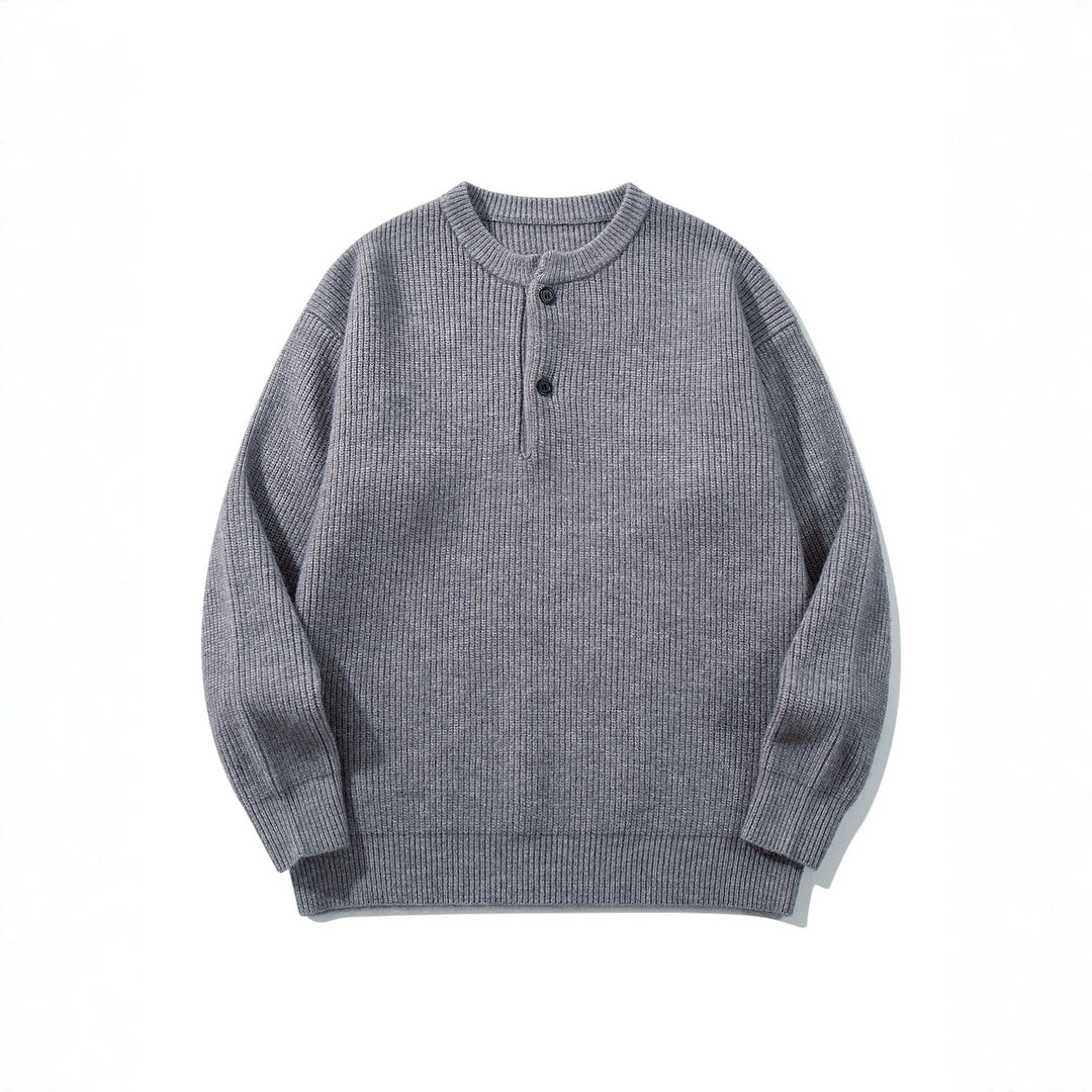 Herren Grobstrick-Henley-Pullover mit halber Knopfleiste und Rippbündchen Drune