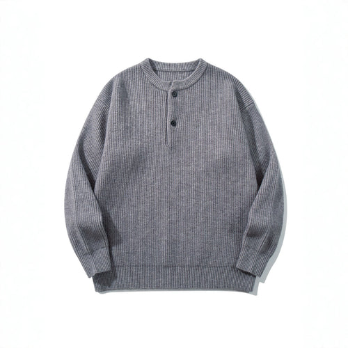 Herren Grobstrick-Henley-Pullover mit halber Knopfleiste und Rippbündchen Drune