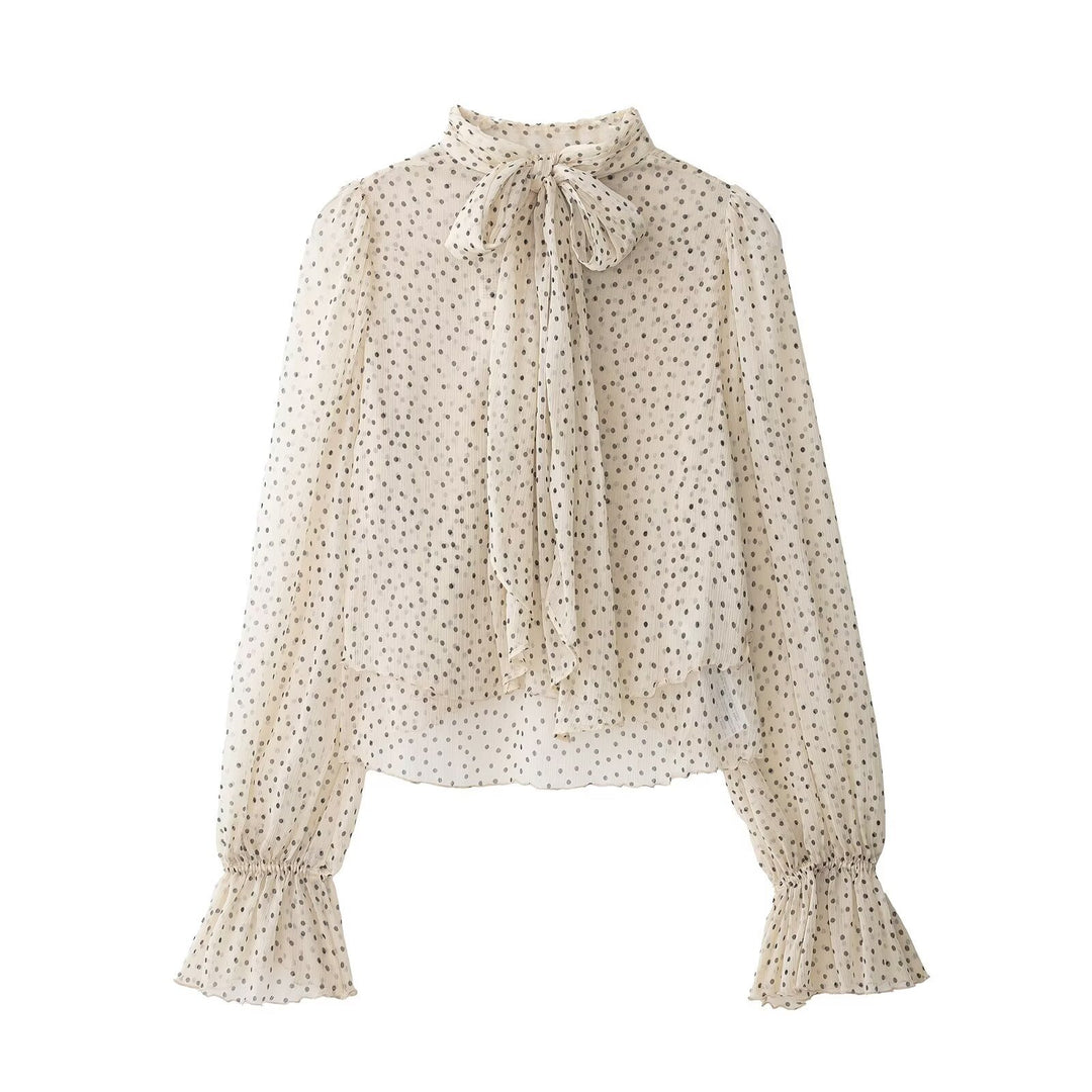 Damen Transparente Chiffonbluse mit Schluppe, Lagenoptik und Ballonärmeln Drune