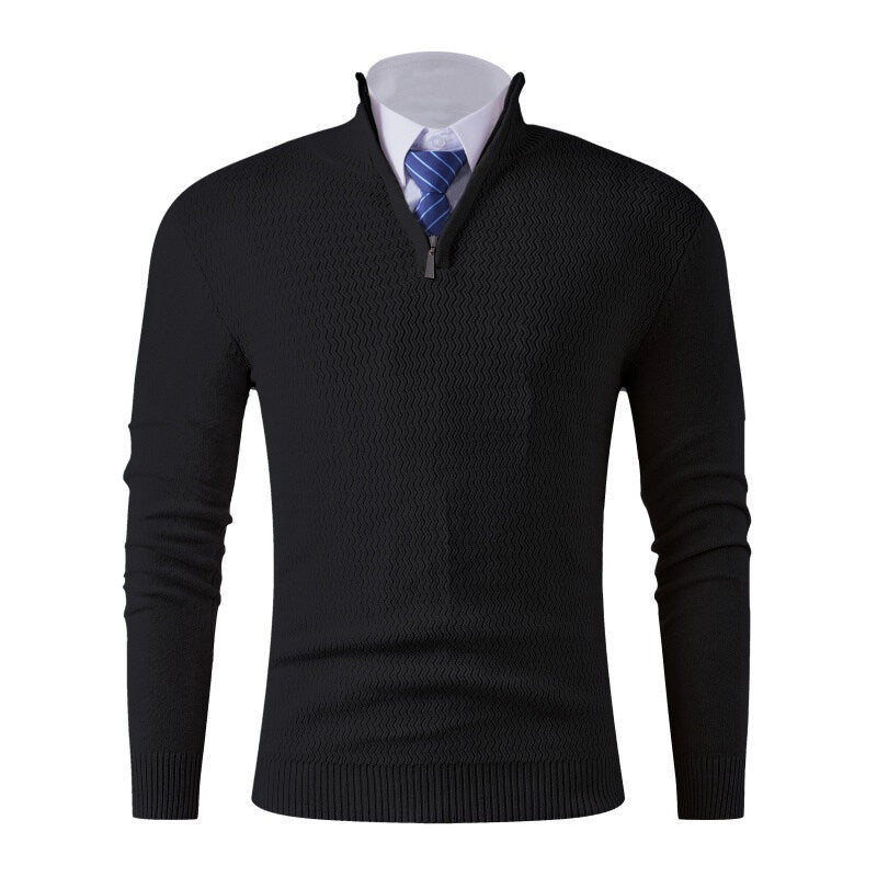 Herren nan feinstrickpullover mit Stehkragen und halbem Reißverschluss, Strukturstrick und schlanker Business-Casual-Passform Drune