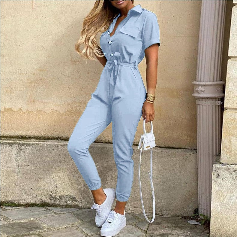 Damen Modischer Jumpsuit mit tailliertem Schnitt und praktischen Taschen Drune