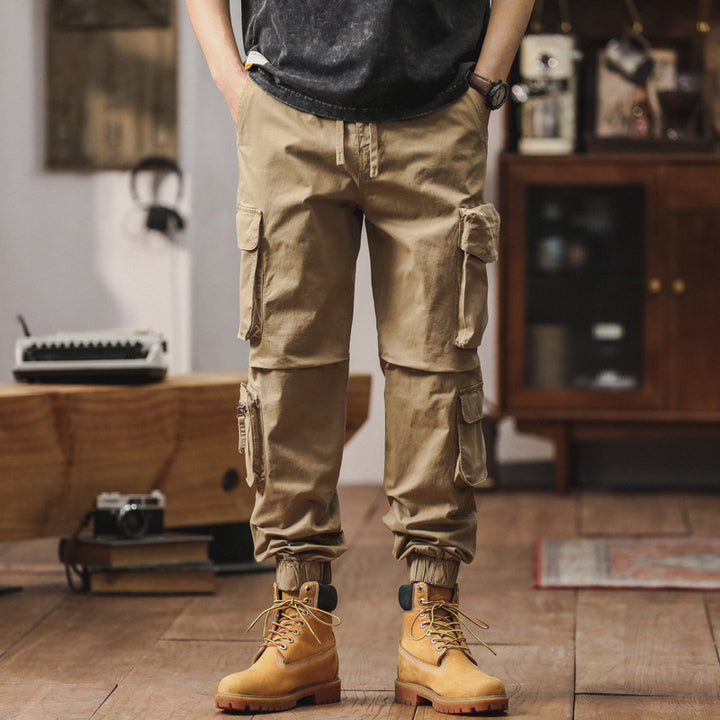 Herren Cargo-Joggerhose im Utility-Workwear-Stil mit Tunnelzugbund, elastischen Bündchen und Multifunktionstaschen Drune