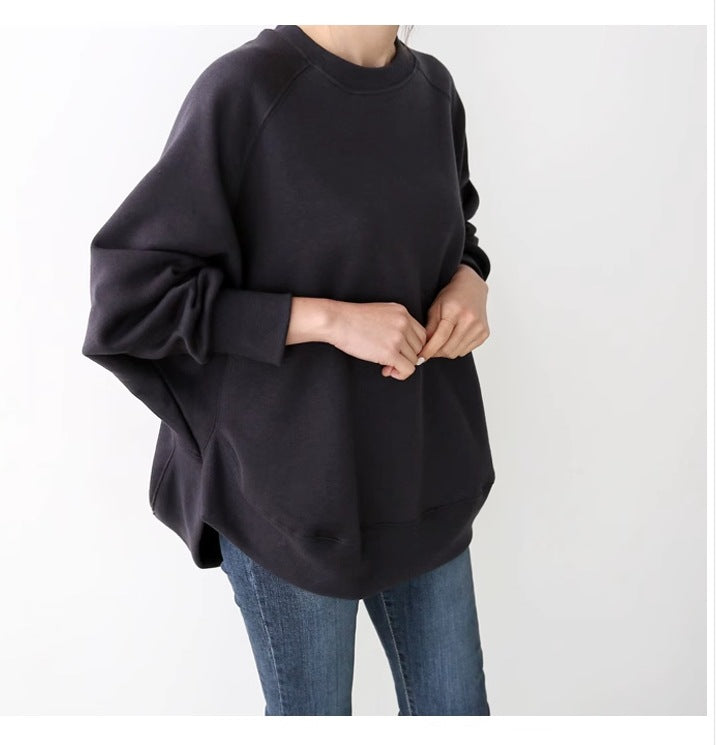 Damen Oversize-Sweatshirt mit Raglanärmeln, abgerundetem Saum und Seitenschlitzen Drune