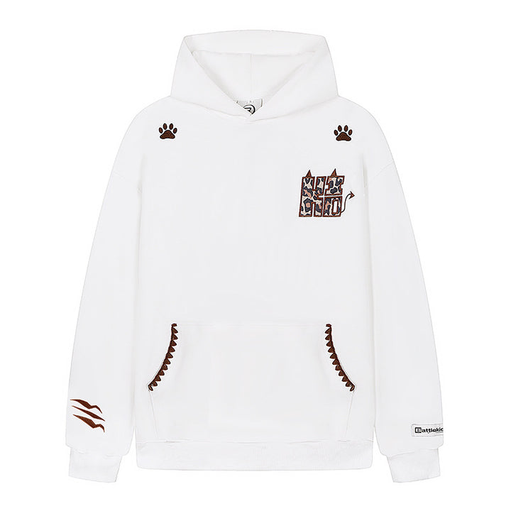 Damen Oversize-Kapuzenpullover mit Kängurutasche, Tier‑Patch und Zierstickerei Drune