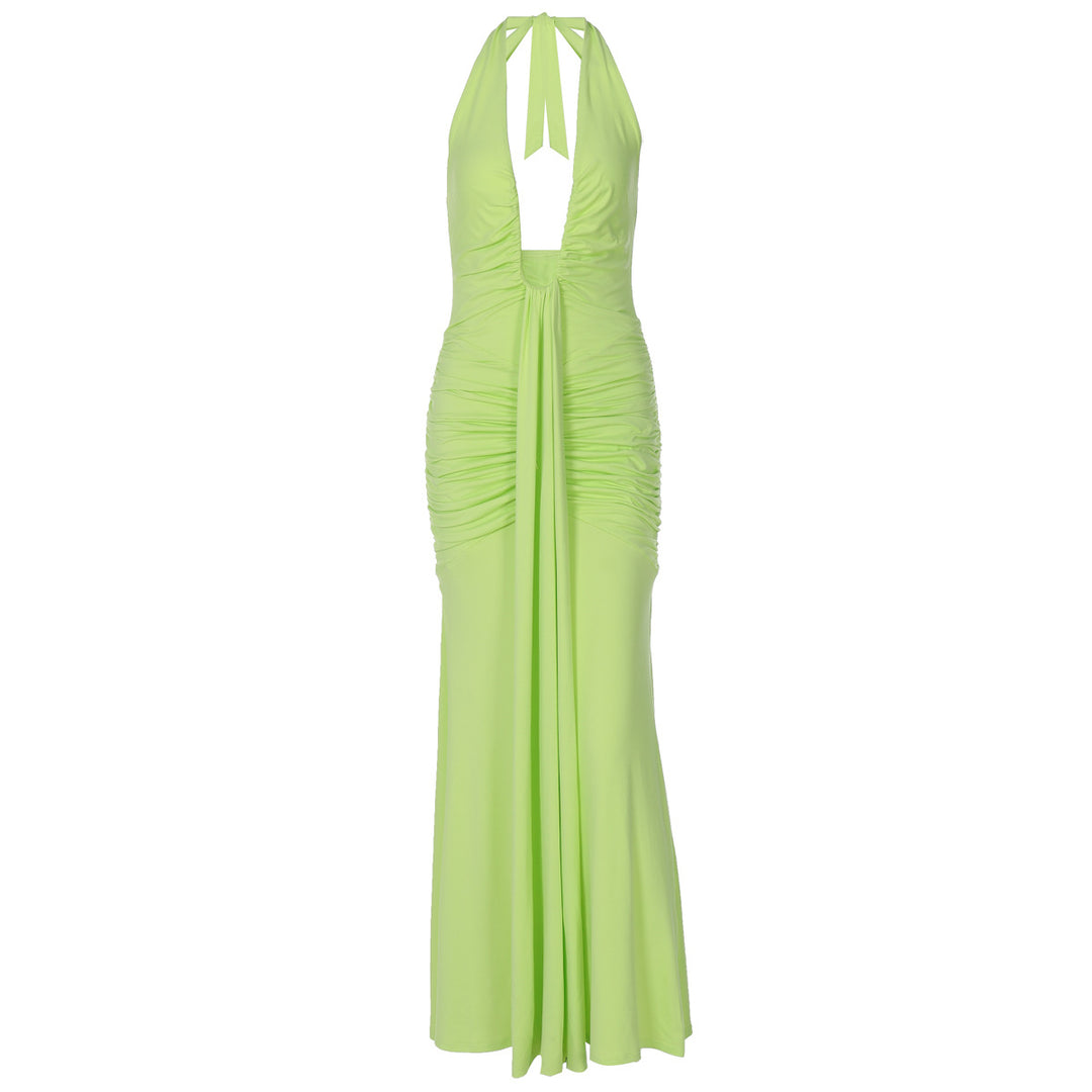 Damen Elegantes Maxikleid mit tiefem Ausschnitt und raffinierten Rüschendetails Drune