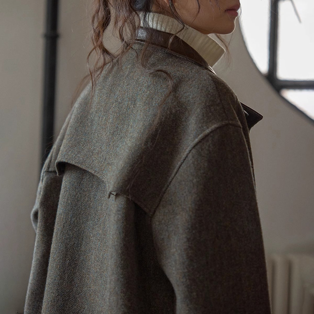 Damen Elegante und bequeme Wolljacke mit hohem Kragen Drune