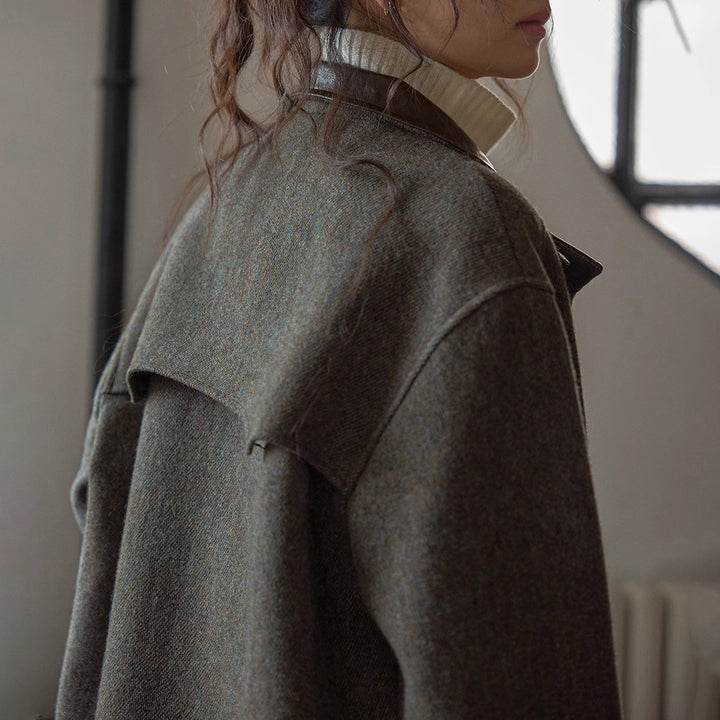 Damen Elegante und bequeme Wolljacke mit hohem Kragen Drune