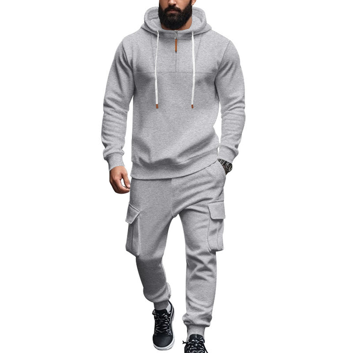 Herren nan Kapuzensweatshirt- und Jogger-Set im Cargo‑Stil mit kurzem Brustreißverschluss und aufgesetzten Klappentaschen Drune