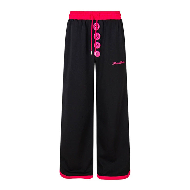 Damen Weite Lounge-Hose mit Zierknopfleiste, hohem Bund und Kordelzug Drune