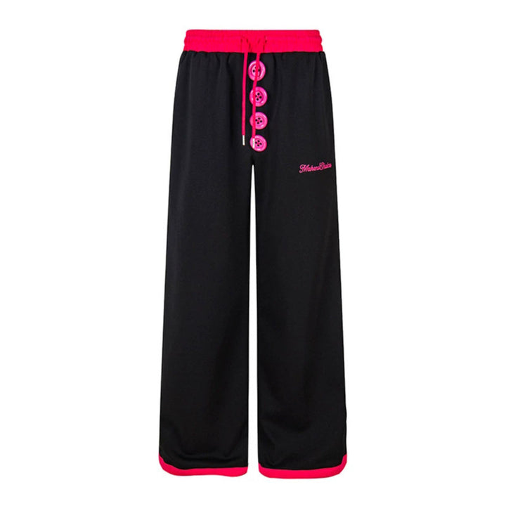Damen Weite Lounge-Hose mit Zierknopfleiste, hohem Bund und Kordelzug Drune