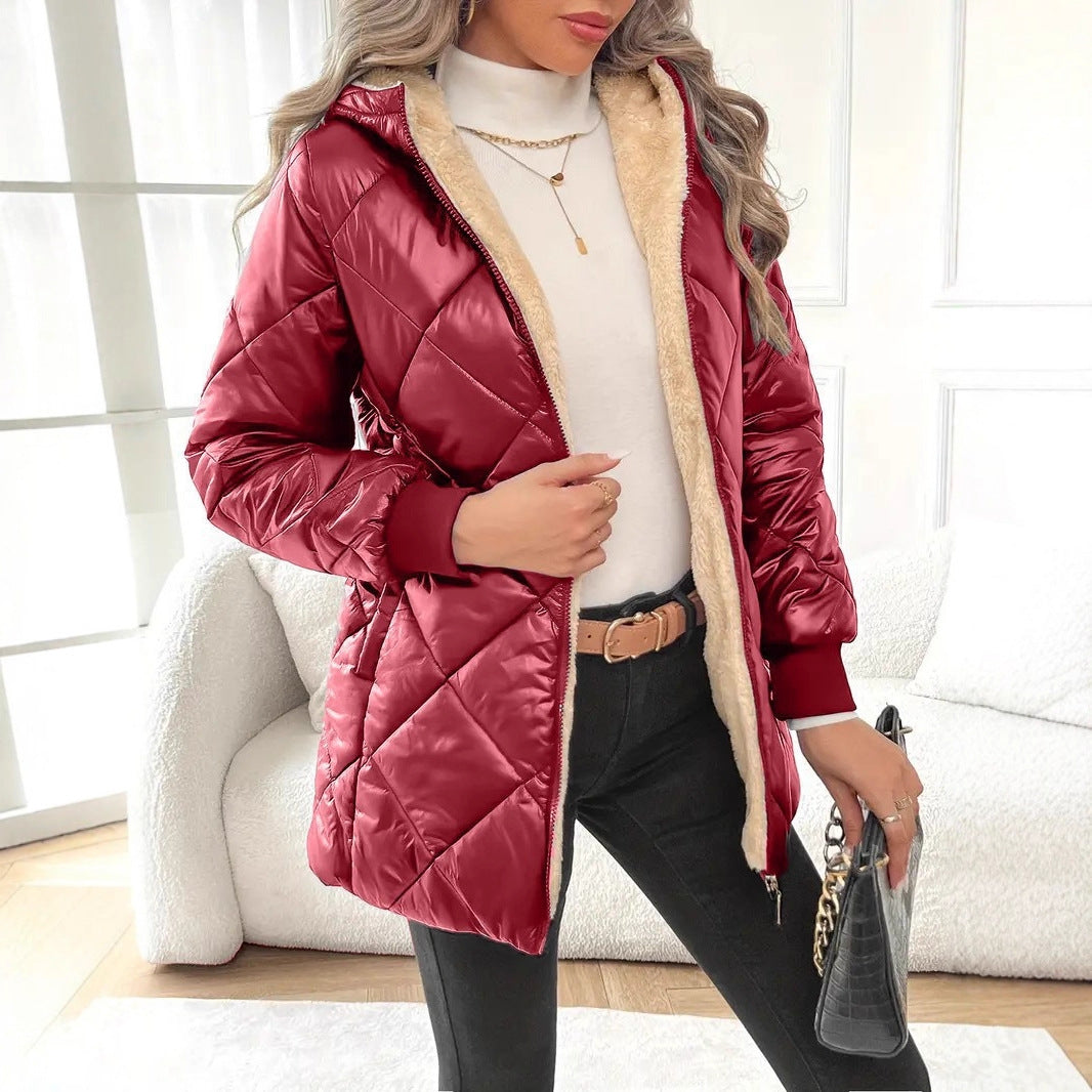 Damen Steppjacke mit Teddyfutter und Kapuze Drune
