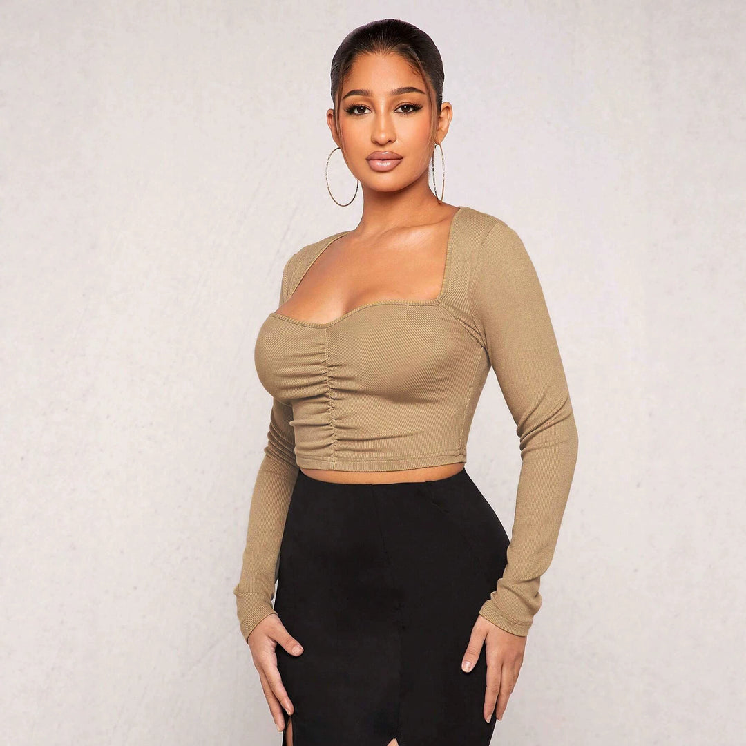 Damen figurformendes Ripp-Crop-Top mit Herz-Bustier und Mittelraffung Drune