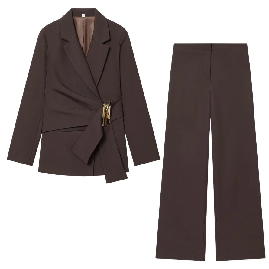 Damen 100+ weite High‑Waist Palazzo‑Hose mit cleanem Frontabschluss und Bügelfalte Drune