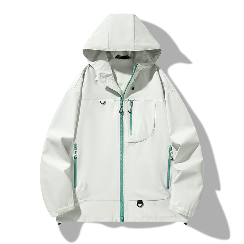 Herren wasserdichte Softshell-Kapuzenjacke mit verschweißten Nähten, verdeckter Brusttasche und verstellbarem Saum Drune
