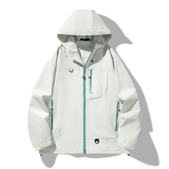 Herren wasserdichte Softshell-Kapuzenjacke mit verschweißten Nähten, verdeckter Brusttasche und verstellbarem Saum Drune