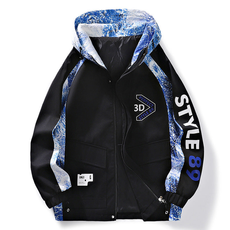 Herren Leichter Kapuzen-Windbreaker mit Camouflage-Akzenten & Grafikprint Drune
