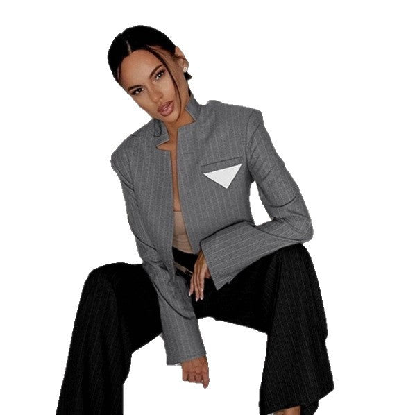 Damen Modische Cropped Blazerjacke mit innovativem Schnitt Drune