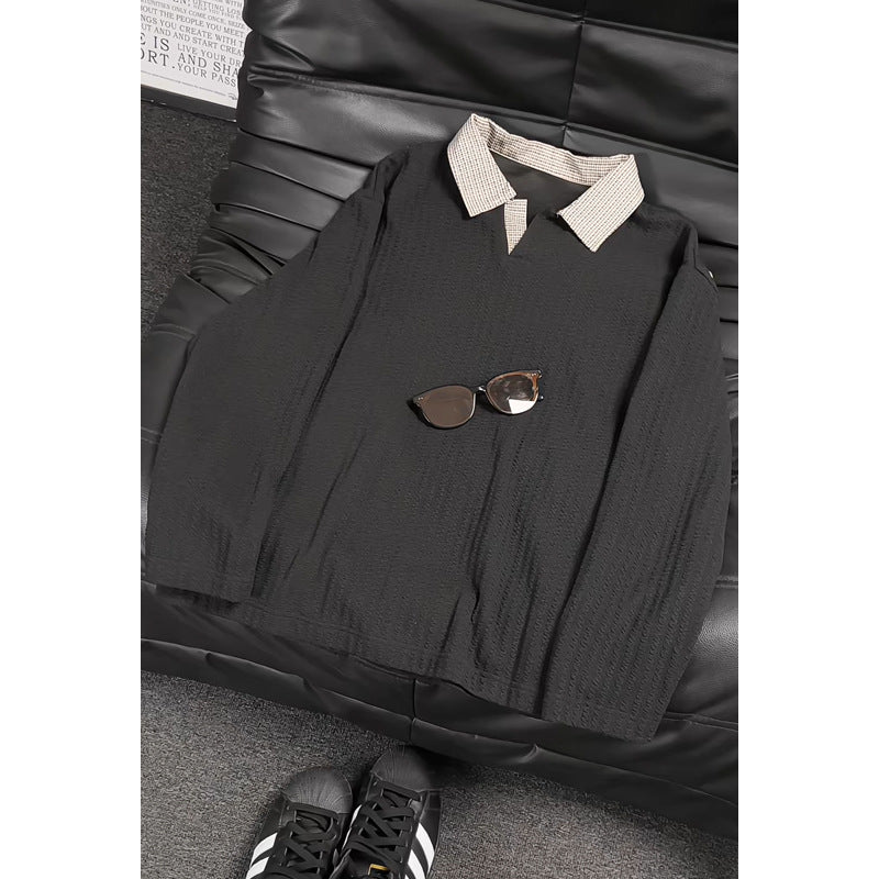 Damen Modisches Oversized Hemd mit kariertem Kragen Drune