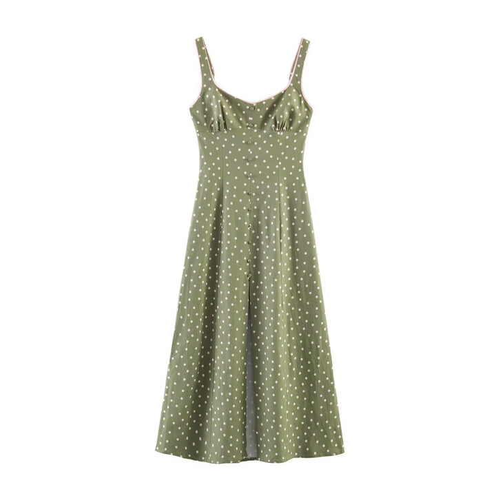 Damen Vintage-inspiriertes Träger-Midikleid mit taillierter Schnittführung und durchgehender Knopfleiste Drune