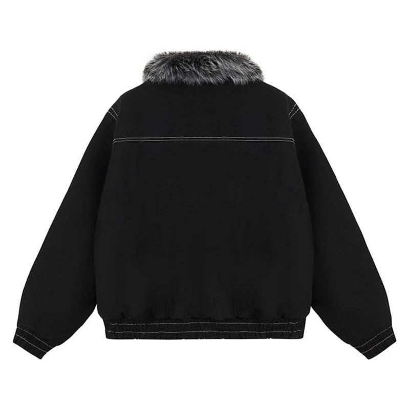 Damen wattierte Bomberjacke mit Kunstfellkragen, Kontrastnähten und Schnallen-Details Drune