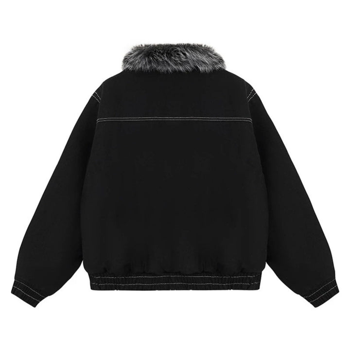 Damen wattierte Bomberjacke mit Kunstfellkragen, Kontrastnähten und Schnallen-Details Drune