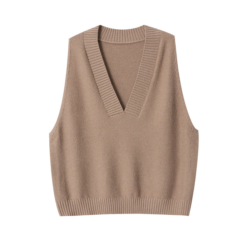 Damen modische Strickweste mit tiefem V-Ausschnitt und eleganten Rippdetails Drune