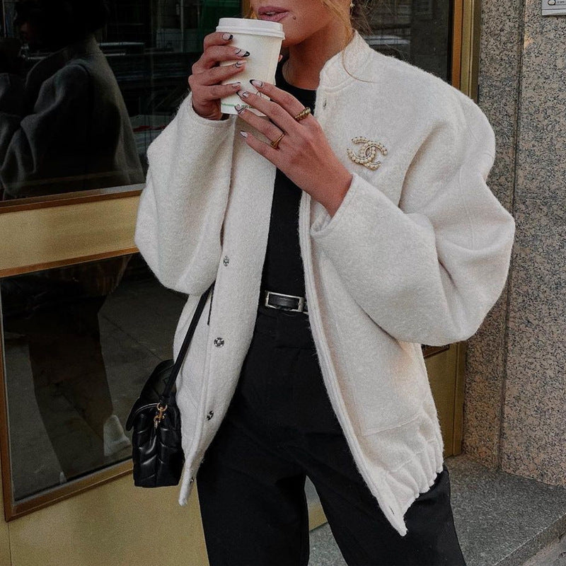 Damen Oversized Fleecejacke mit Knopfverschluss und seitlichen Taschen Drune