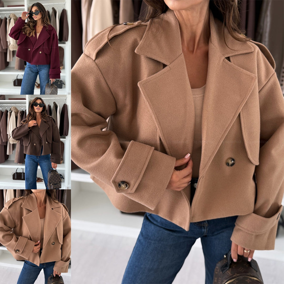Damen Modische Oversized Jacke mit Reverskragen und großen Knöpfen Drune