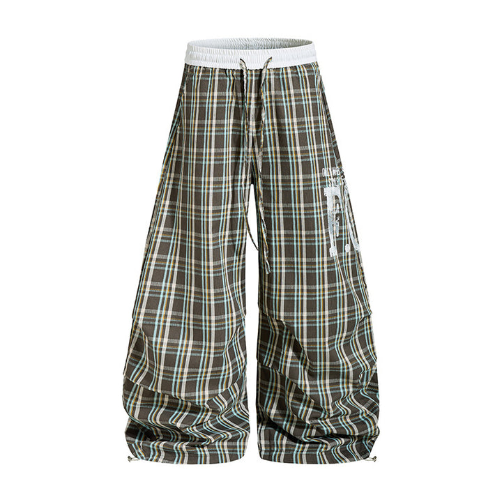 Damen Karierte Culotte-Palazzo-Hose mit elastischem Komfortbund und verstellbarem Ballon-Saum Drune