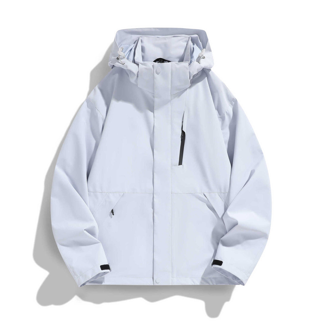 Damen Wasserabweisende Kapuzen‑Übergangsjacke mit verstellbarer Kapuze, verdeckter Frontblende und Multifunktionstaschen Drune