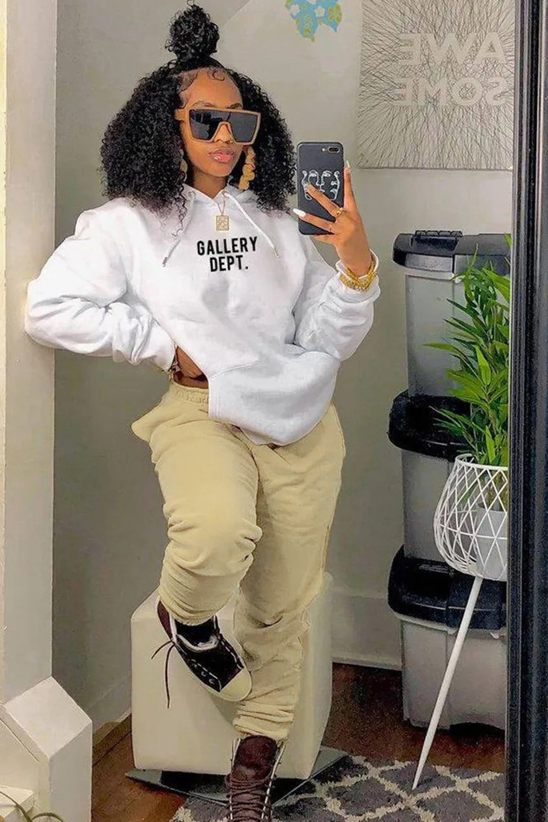 Damen urbanes Hoodie und Jogginghose Set mit modischem Schriftzug Drune