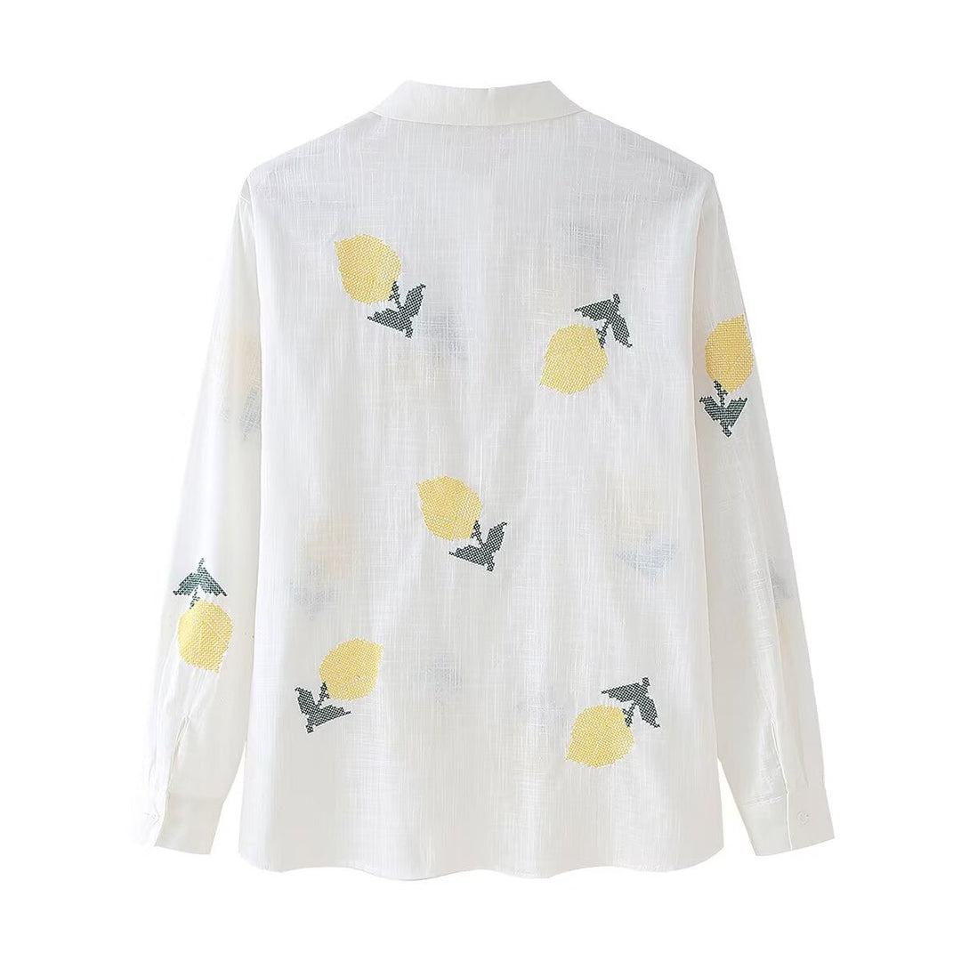 Damen Bluse mit fröhlichem Zitronen-Muster Drune
