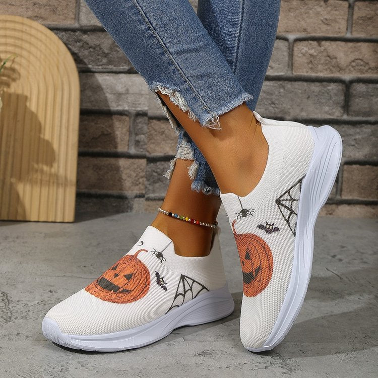 Damen Slip-On Sneaker mit Halloween-Motiv und atmungsaktivem Design Drune