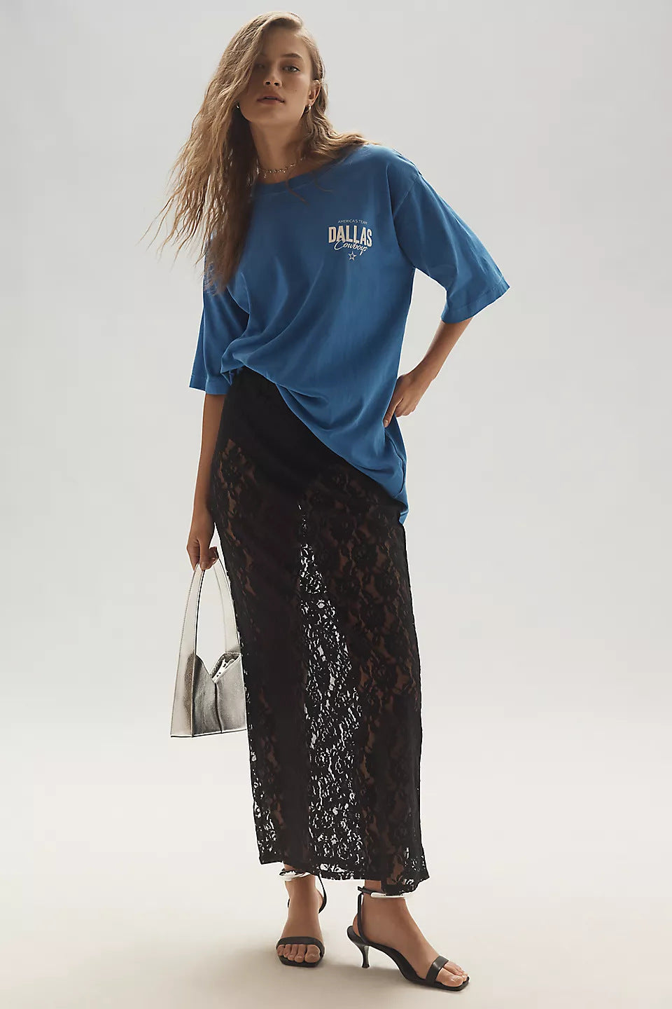 Damen Spitzenrock im langen, eleganten Design mit hohem Schlitz Drune
